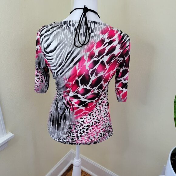 Conrad C Collection Short Sleeve Halter Insert Multicolor Animal Print Top Sz M - Picture 5 of 10